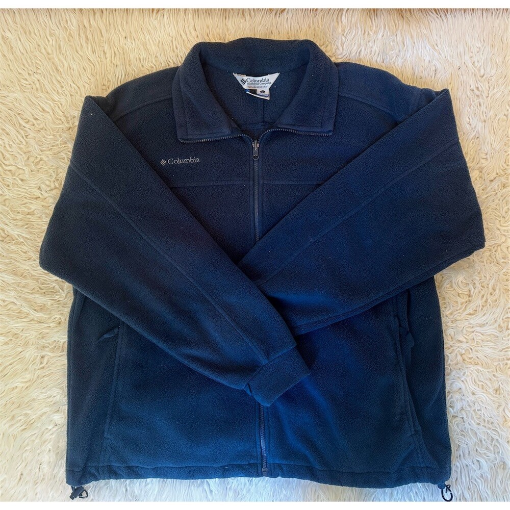 Columbia Jacket Mens L Navy Blue Full Zip Fleece Mock Neck Zip Pockets Core